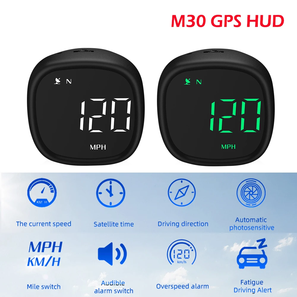 

Цифровой датчик скорости Gps HUD, прибор для измерения скорости, с компасом, будильником, часами, напоминаниями о усталости и вождении, универс...
