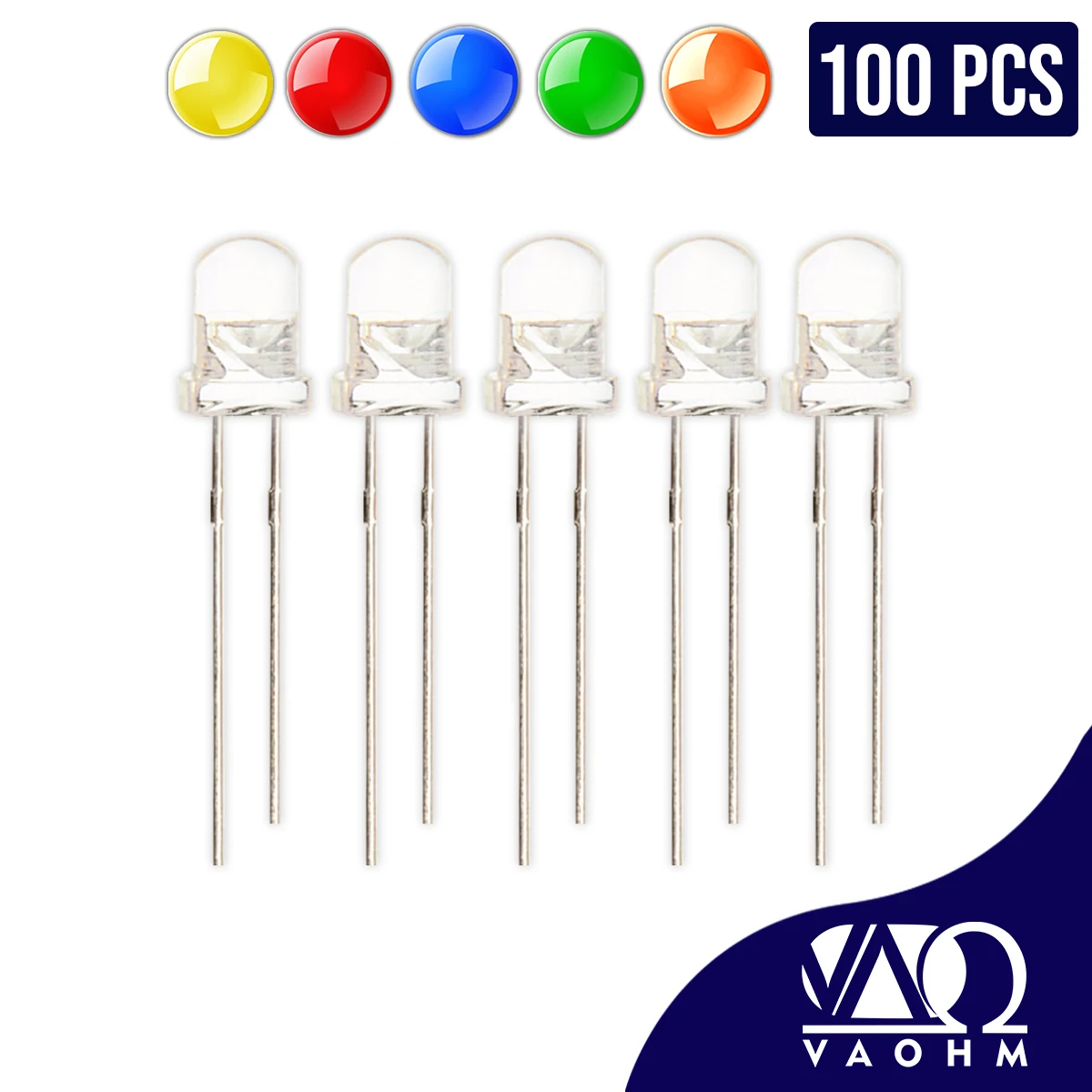 

10PCS LED F5 Water Clear Round 5mm Light Emitting Diode (RED/BLUE/GREEN/ORANGE/YELLOW/WHITE)