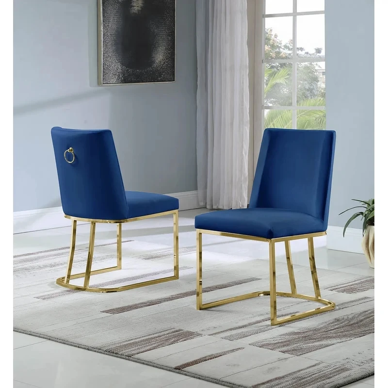 

Home Restaurant Furniture hotel reception Velvet fabric French dining chair with golden chromed legs for Dining room furniture