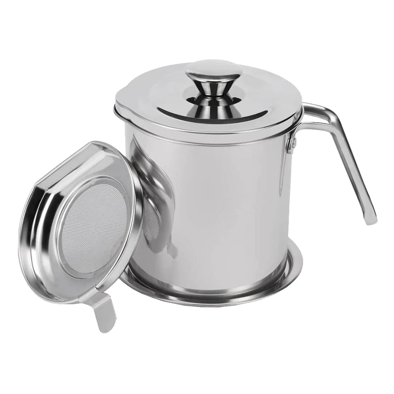 

1.7 Quart Stainless Steel Grease Strainer Container - Oil Storage With Stainless Steel Cover, Mesh Screen And Base