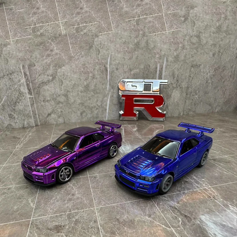 

Коллекционная модель автомобиля Rlc R34 Nissan Skyline GTR R34 без коробки, Коллекционная модель автомобиля из сплава, открытая крышка двигателя, подарок, украшение, сувенир