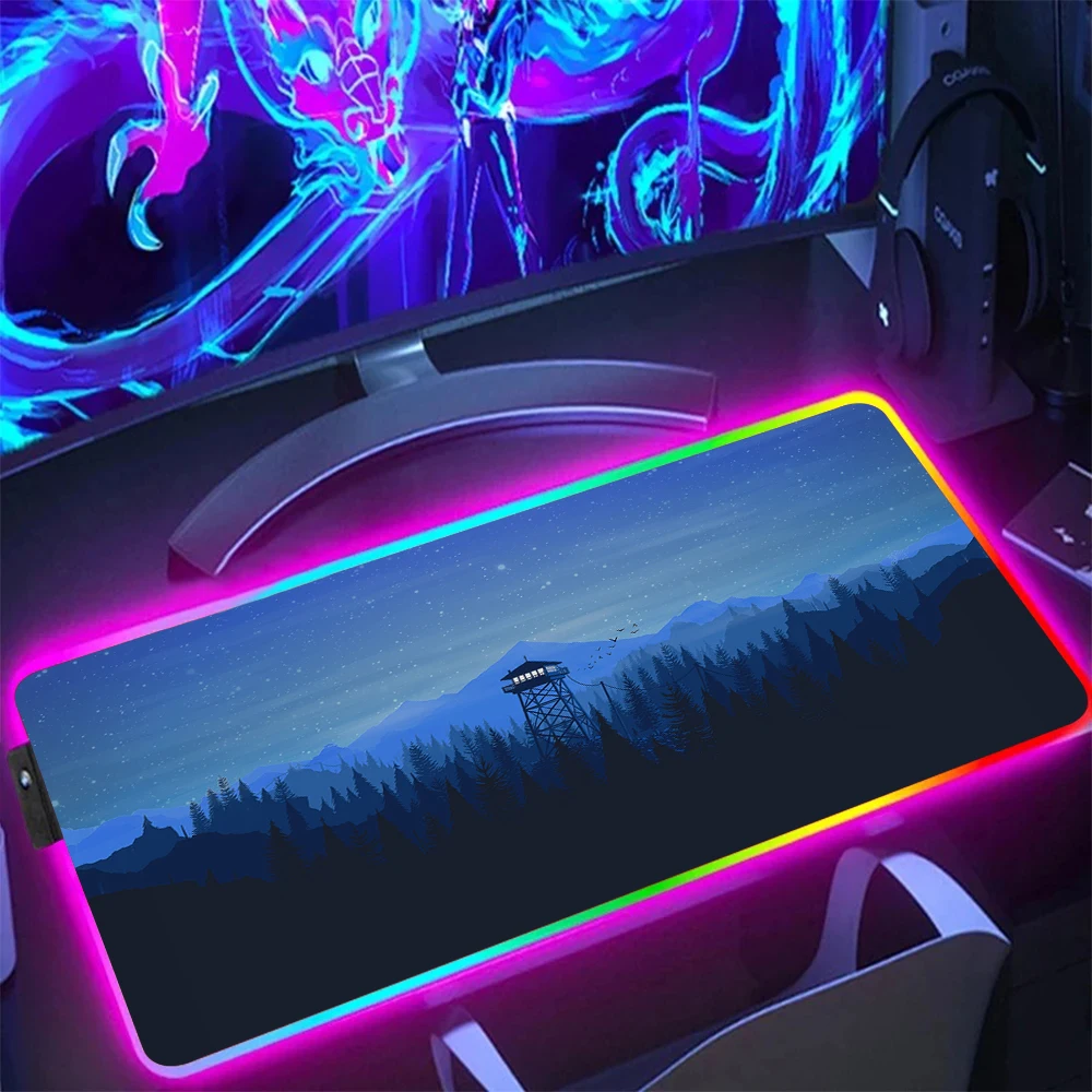 Большой коврик для мыши со светодиодной подсветкой игровой с рисунком леса и