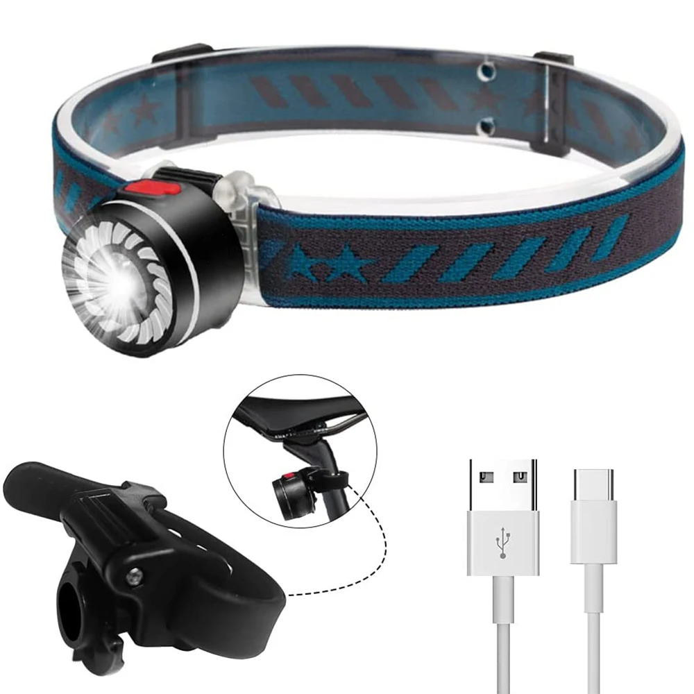 

Triangle bicycle lamp internal electric red and white double light six gear back magnet hook headlamp with clip +usb cable