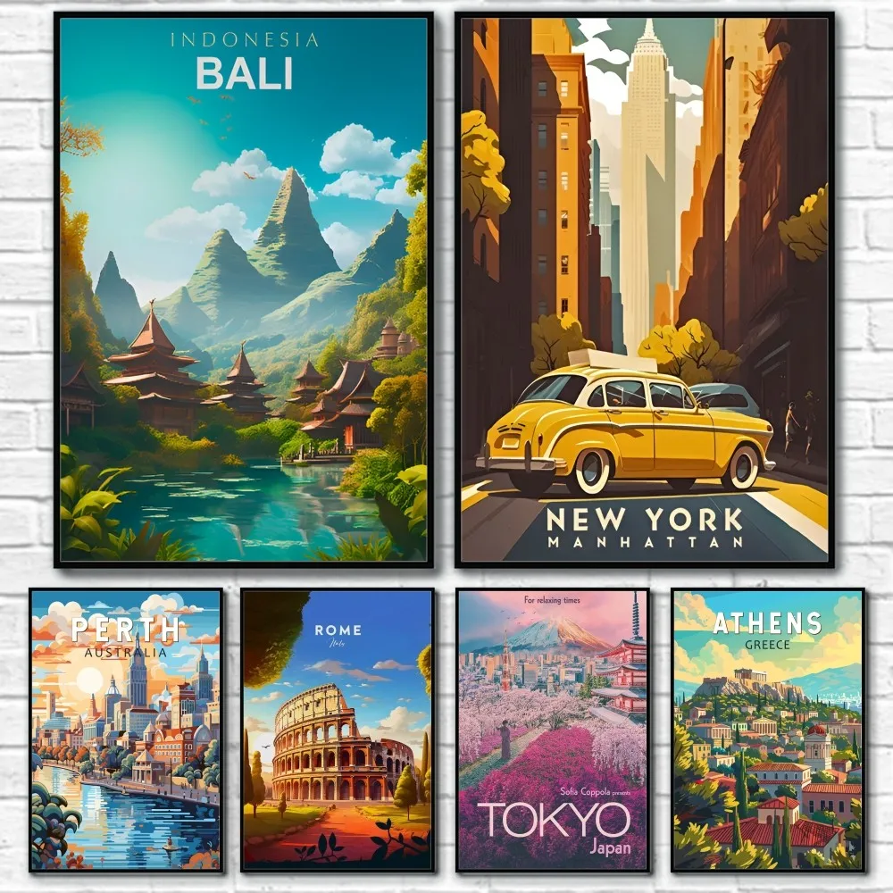 World Cities Travel historic sites Poster Sticky Wall Art Printing Waterproof Home Living Bed Room Bar Aesthetic Decor