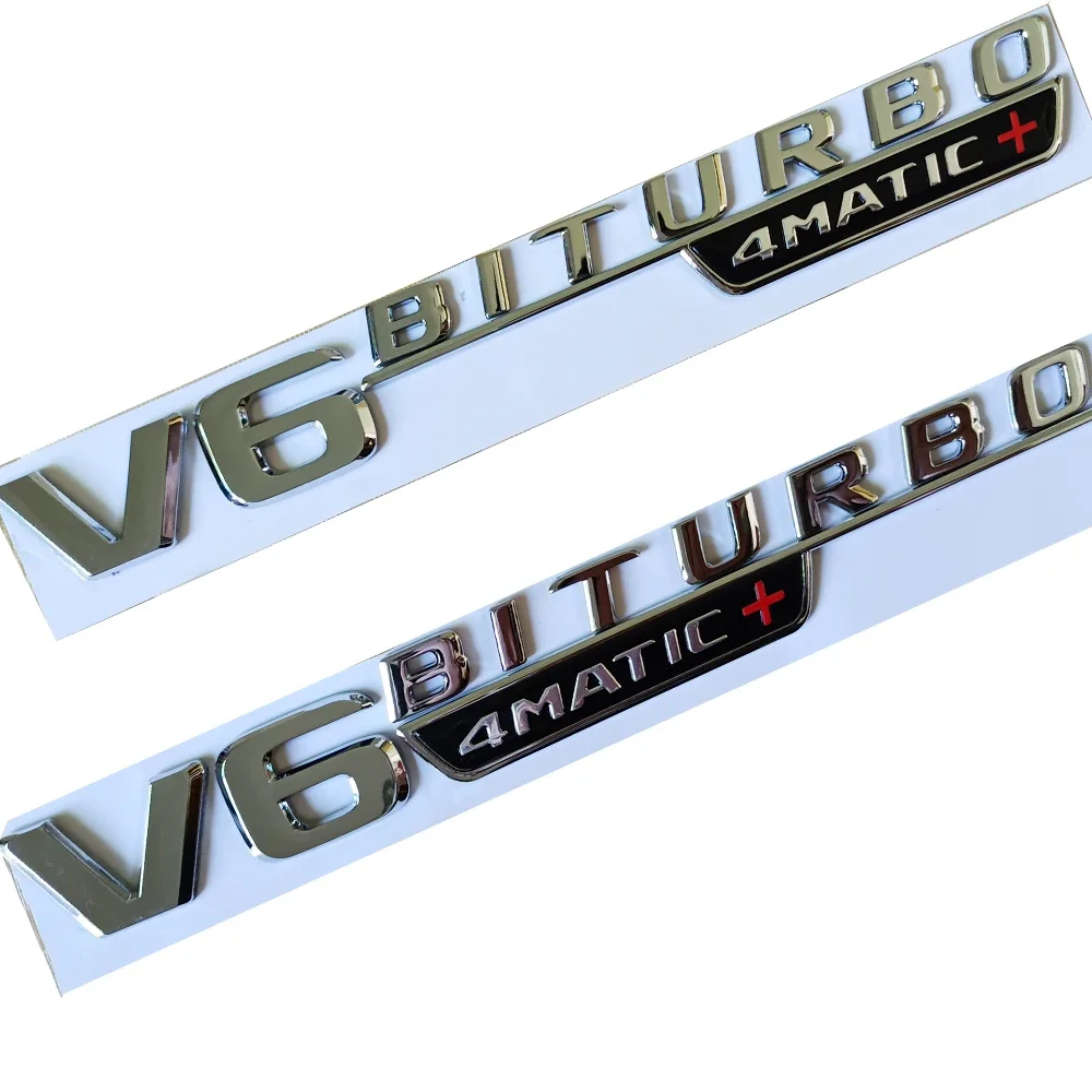 Фото Глянцевая черная хромированная эмблема Metta Black Chrome для V6 BITURBO 4matic+ — наклейка на крыло автомобиля, стикер Double Turbo №2