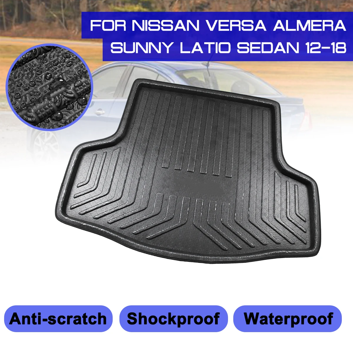 

For Nissan Versa Almera Sunny Latio Sedan 2012-2018 Car Rear Trunk Boot Waterproof Floor Mats Carpet Anti Mud Tray Cargo Liner