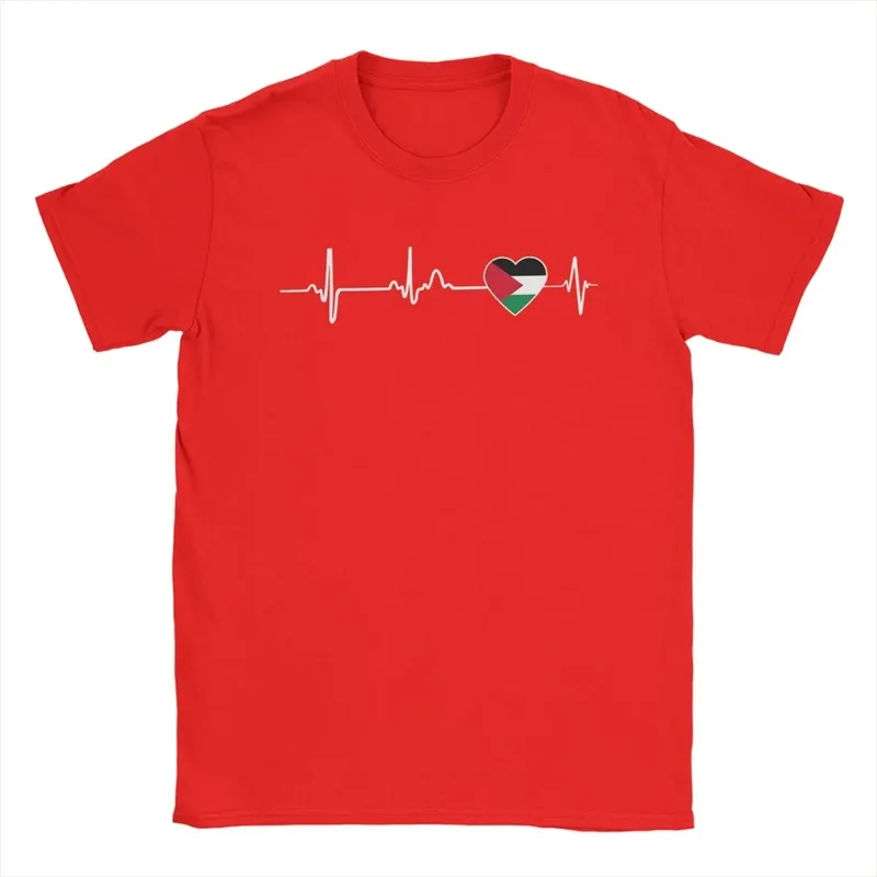 Фото Футболка с флагом Палестины Heartbeat, мужская футболка с коротким рукавом и круглым вырезом, новая повседневная мужская футболка большого размера, одежда №5