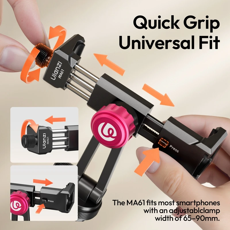 Фото Ulanzi MA51 QuickClip Phone Clamp / MA61 QuickClip Phone Clamp с креплением для холодной башмака для камеры телефона для путешествий на открытом воздухе Livestream №4