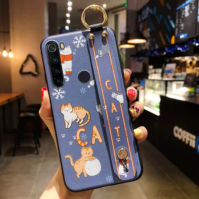 

For Redmi Note 9 Pro 9t 7 8 10 11 Pro Xiaomi 11t Poco X3 Pro F3 Cartoon Cat Animal Rabbit Wrist Strap Soft TPU Phone Holder Case