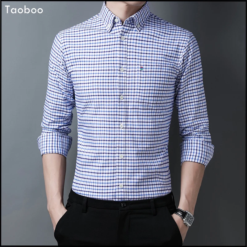 Taoboo 2022 Новая высококачественная однотонная полосатая Мужская рубашка 100% хлопок Оксфорд Клетчатая Мужская одежда приталенная мужская рубашка
