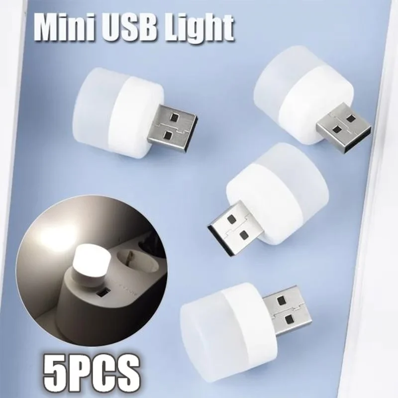 

5pcs Mini USB Plug Lamp 5V 1W Super Bright Eye Protection Book Light Computer Mobile Power Charging Small USB LED Night Light