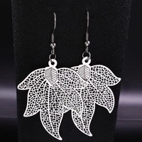 2022 fashion leaf stainless steel drop earrings women jewellery big silver color earrings jewelry pendientes pequenos e6124s07