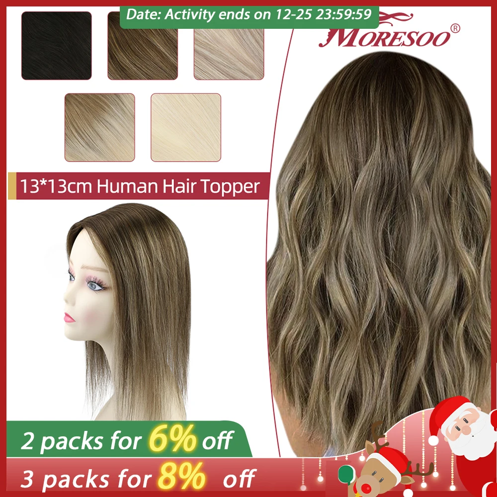 Moresoo Straight Human Hair Toppers Machine Remy Hair Piece Clip in For Women Topper for Beauty Hand Made Mono Base Hair Natural