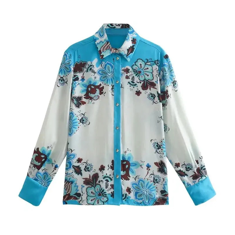 

Women Shirt Top 2022 Spring New Fashion Floral Print Casual Blouses Long Sleeve Button-up Vintage Shirts Woman Tops