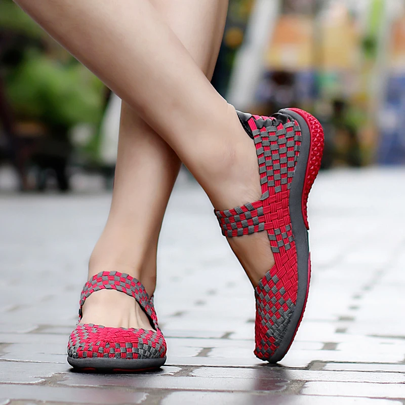 Casual Sneakers Women's Walking Shoes Lightweight Comfortable Female Woven Shoes Breathable Handmade Weave Flats Mother Trainers