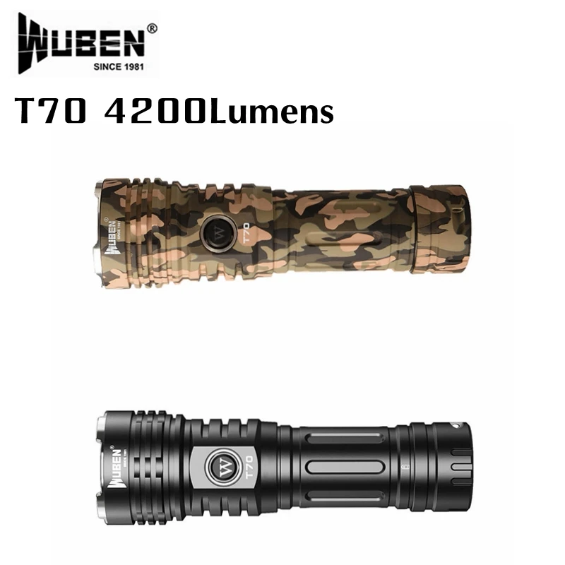 WUBEN T70 Rechargeable Flashlight 4200Lumens Ultra-Bright 6 Light Modes Stepless Dimming Waterproof Tactical Torch For Camping
