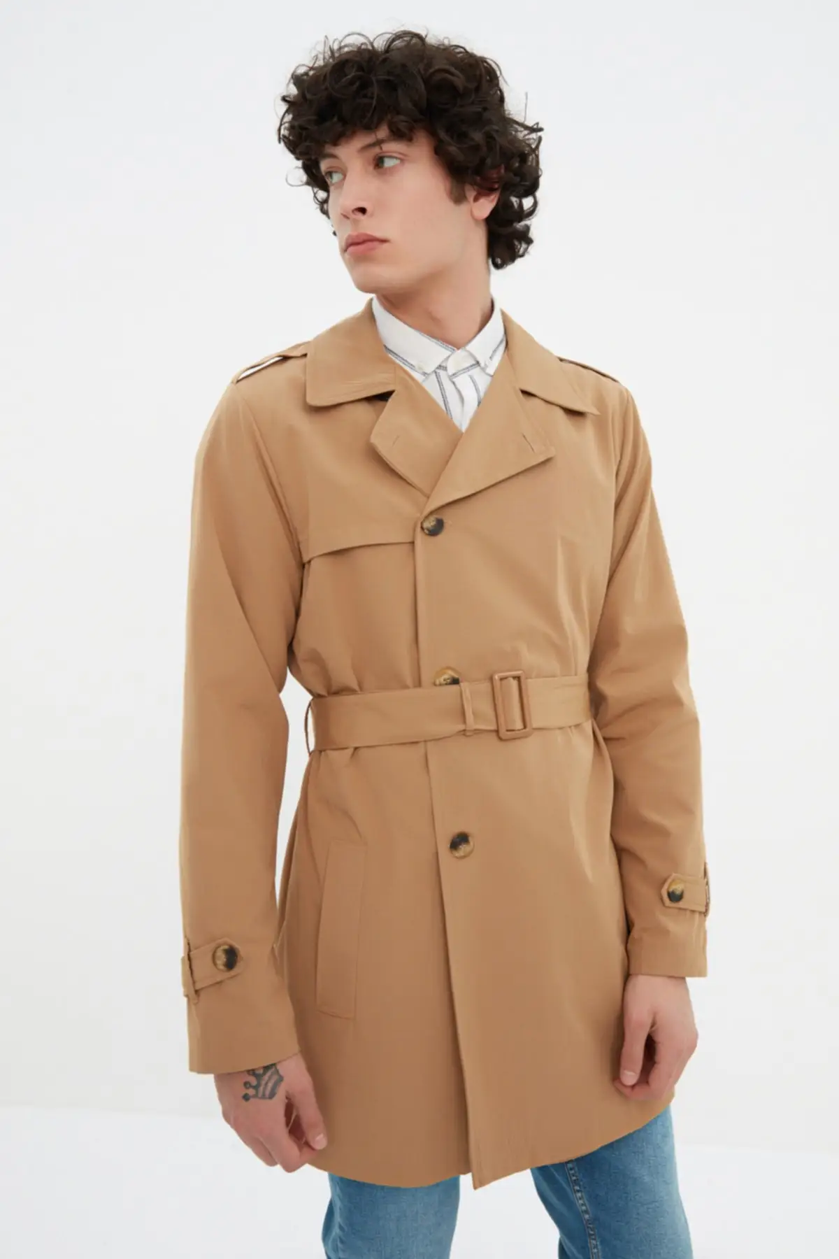 

Men's Regular Fit Shirt Collar Belted Coat TMNSS22KB0002