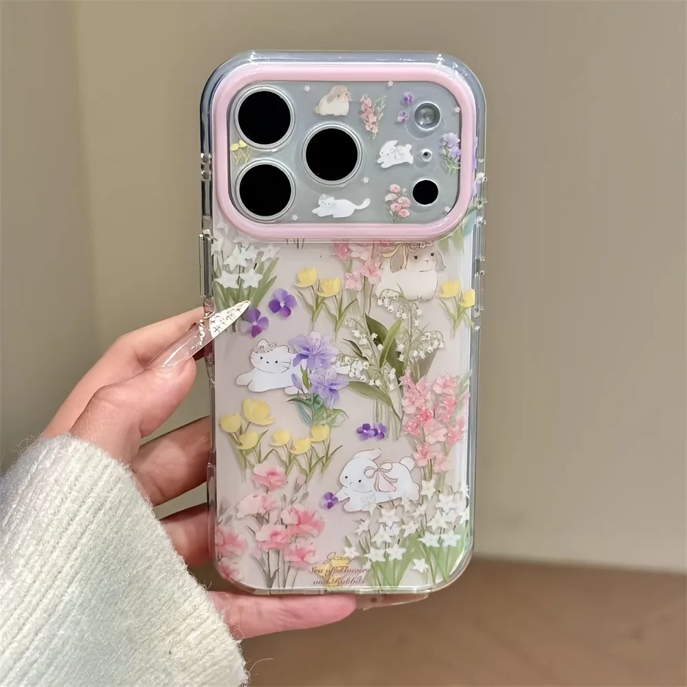Фото Милый чехол для телефона с цветочным узором и защитой от ударов для iPhone 17 Pro Max 16 15 Pro 14 13 12 11 Pro Max, стильная противоударная задняя крышка №4