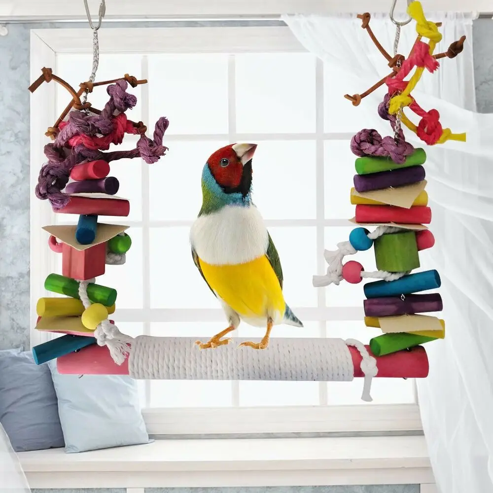 

New Wood Cockatiel Beaks Hanging Hammock Parrot Chew Toys Parrots Bird Toys Pet Climbing Ladder Swing
