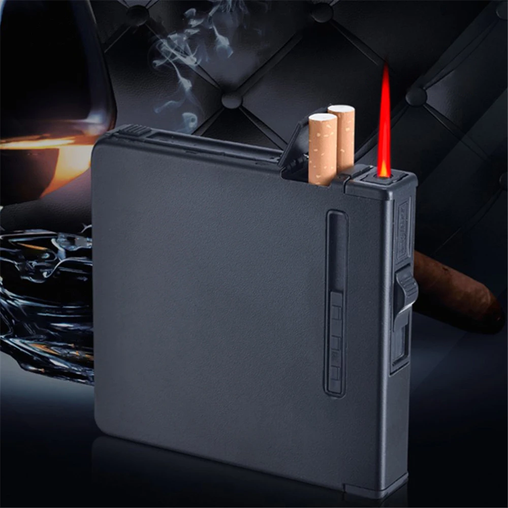 

Metal Cigarette Case With Gas Lighter Automatic Pop Up Cigarette Lighter 20pcs Capacity Cigarettes Holder Tobacco Box Men's Gift