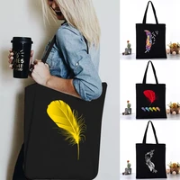 women shoulder bag canvas bag harajuku shopping bags 2020 new fashion casual handbags grocery tote girls feather printing