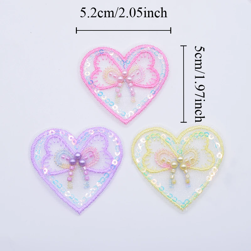 12 шт. 52*50 мм блестки вышитые сетчатые аппликации в форме сердца для сделай сам