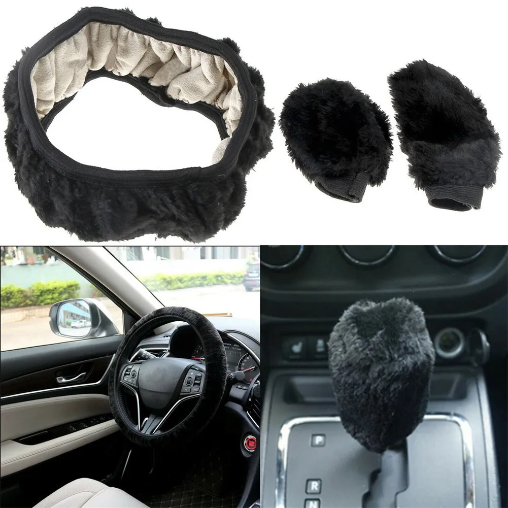 1x Gear Shift Cover Car Steering Wheel Cover 1x Handbrake Cover Accessory