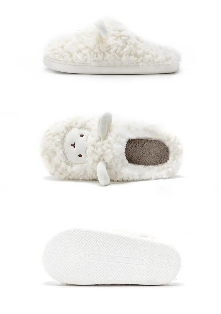 Cute Sheep Plush Slippers Female Autumn and Winter Non-slip Home Plush Women Warm Couple Cartoon Slippers Cotton Slippers