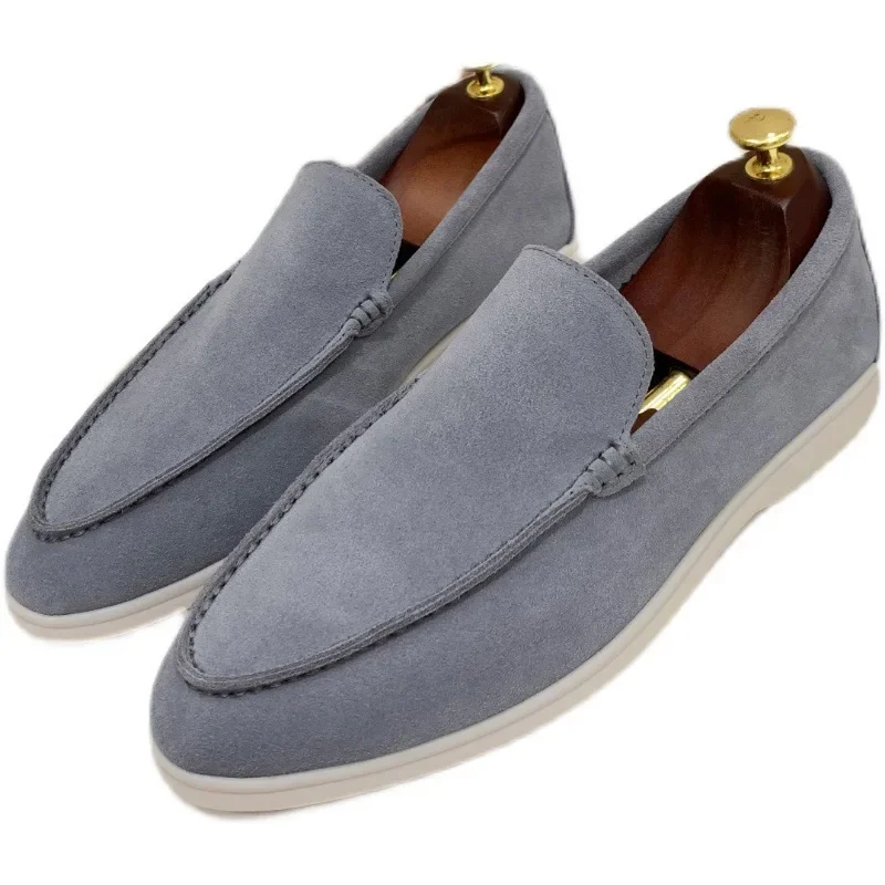 

Kidsuede Men's Loafers Casual Leather Business Shoes for Men Nude Blue Men's Driving Shoes Flat Rubber Sole Formal Walk Shoes