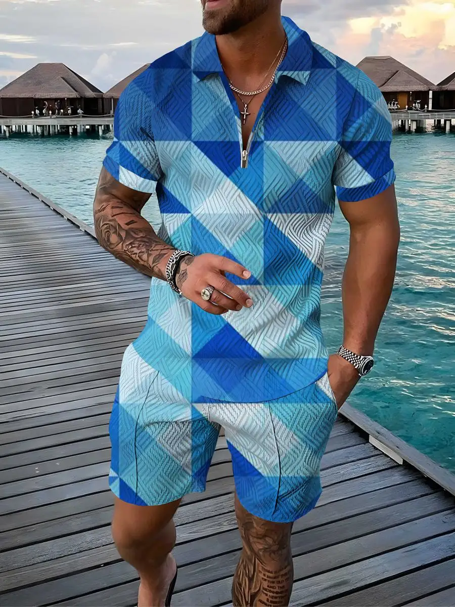 

2022 Summer Hot Sale Men's High Quality Sportswear Short Sleeve Zipper POLO Shirt Suit Street Casual Men's Short Sleeve Suit