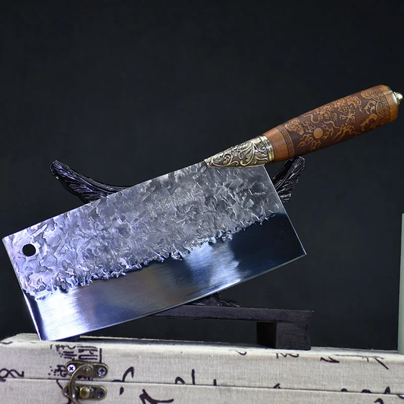 

Handmade Forged Knife Copper Decor 7.6 Inch Sharp Slicing Cleaver Longquan Kitchen Knives Vegetables Meat And Poultry Tools