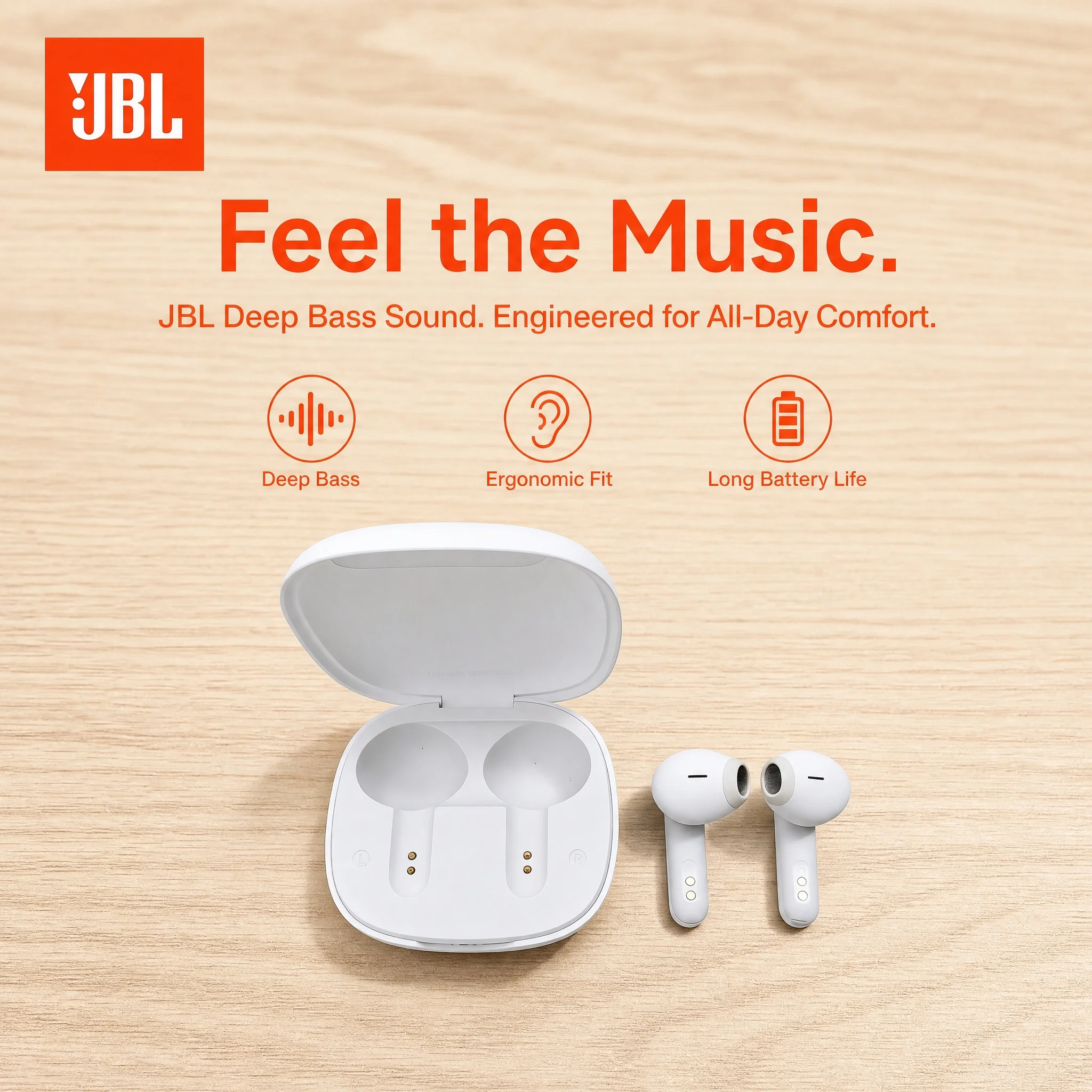 Фото Беспроводные Bluetooth-наушники JBL Wave 300 TWS с глубоким басом для спорта и музыки, настоящие беспроводные наушники JBL W300 с микрофоном №3