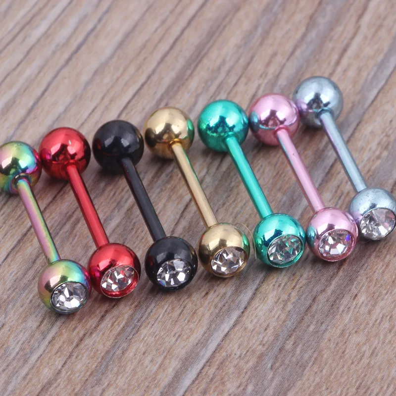 

7 Color Surgical Steel Glitter Tongue Piercing Ball Barbell Bar Tongue Ring Body Studs Piercing Jewelry Women Men Piercing