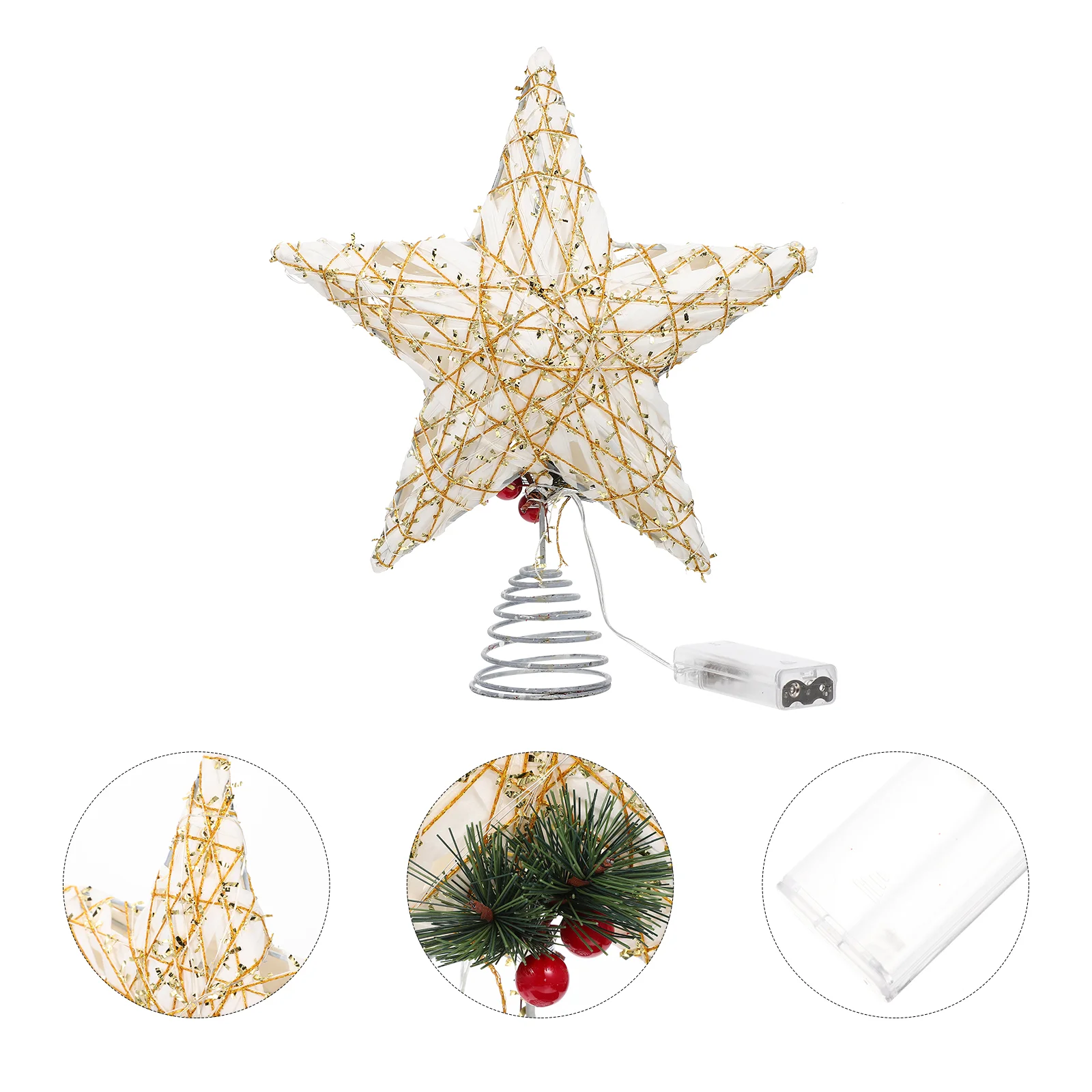

Glowing Tree Top Star Xmas Decoration Treetop Ornament Pentagram Topper Iron Christmas