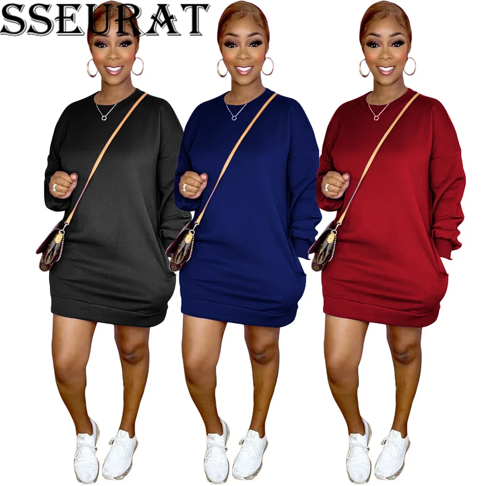 

Женское платье-свитшот с круглым вырезом и длинными рукавами