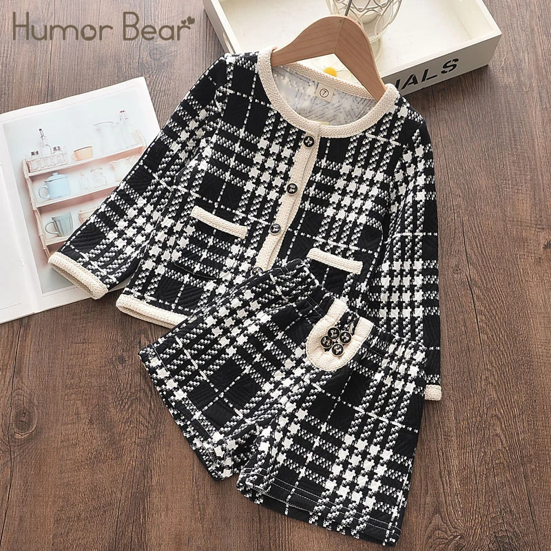 

Humor Bear Girls Clothing Set New Autumn Long Sleeve Plaid Kids Suit Top+Pant 2pcs Elegant Children Clothing Outfit