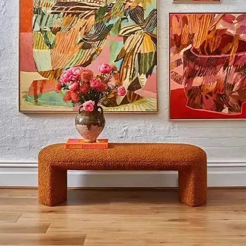 Фото Мягкая современная скамья-табурет большого размера, эстетичная, удобная, эргономичная, для пола, роскошная, для декора комнаты №3