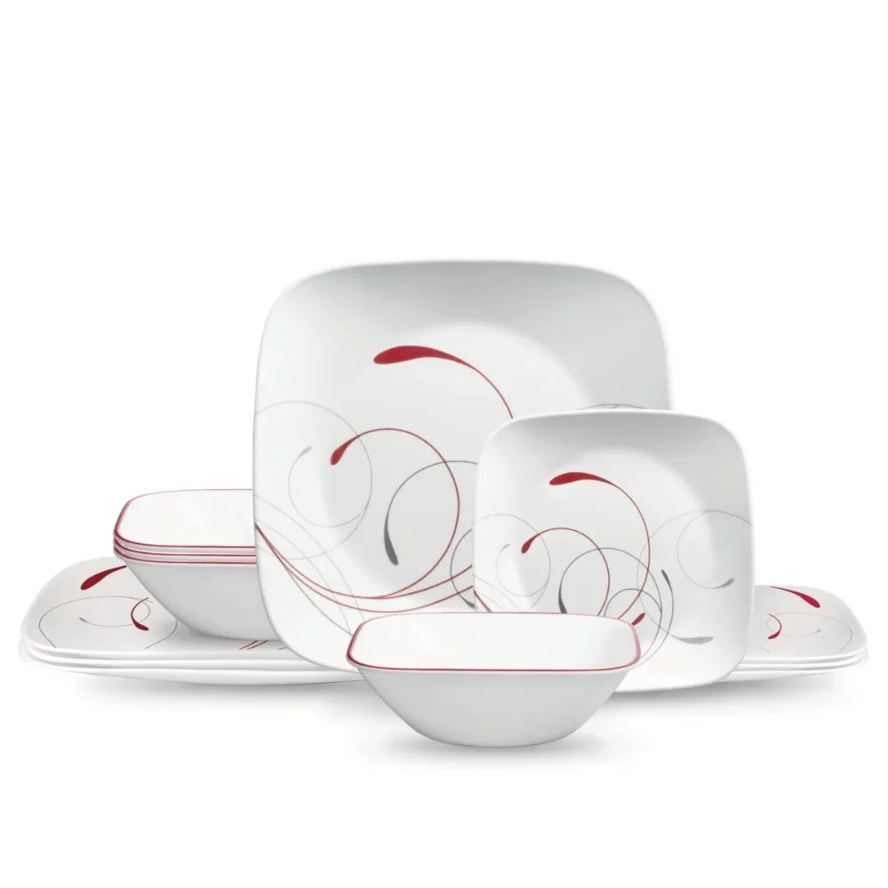

Splendor Square 12 Piece Dinnerware Set Triple Glass Protection Helps Resist Debris Cracks for Extra Durability