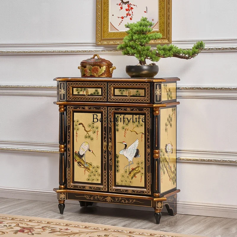 Входной шкаф из массива дерева золотая фольга сосновый кран Яннь Мин-Цин