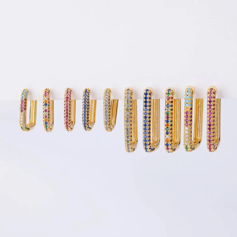 

Rainbow Zircon Hoop Earrings For Women Stainless Steel Gold Plated Geometric Earrings Aesthetic Wedding Jewelry Couple Gifts