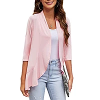 women thin top casual summer sunscreen top female open front cardigans soft draped ruffles 34 sleeve shirt blouse cover blusa