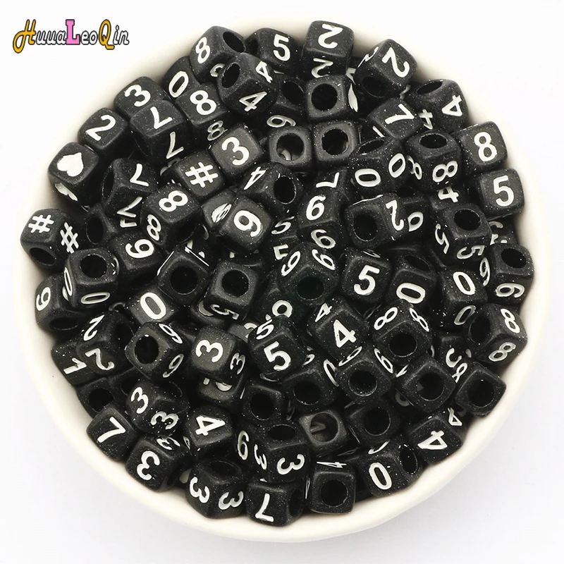 

50pcs 6*6mm Black Square Acrylic Digital Beads Loose Spaced Beads for Needlework Jewelry Making DIY Charms Bracelets Necklaces