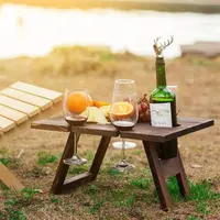 Wooden Outdoor Portable Folding Camping Picnic Table with Glass Rack Wine Rack Table Travel Foldable Fruit Table Ultra Light Des