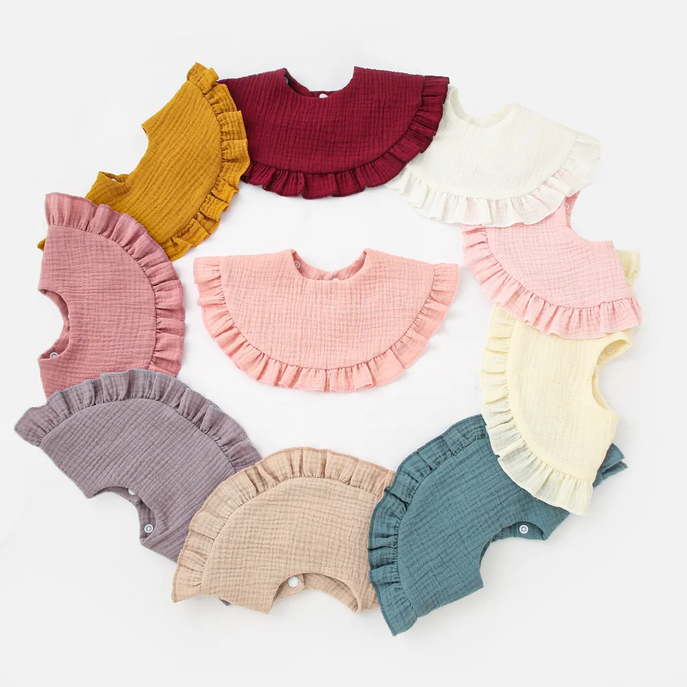 

Baby Bibs Muslin Solid Color Infant Bib Newborn Burp Cloths 360° Rotate 6-Layers Baby Flower Shape Feeding Bib Bandana Scarf