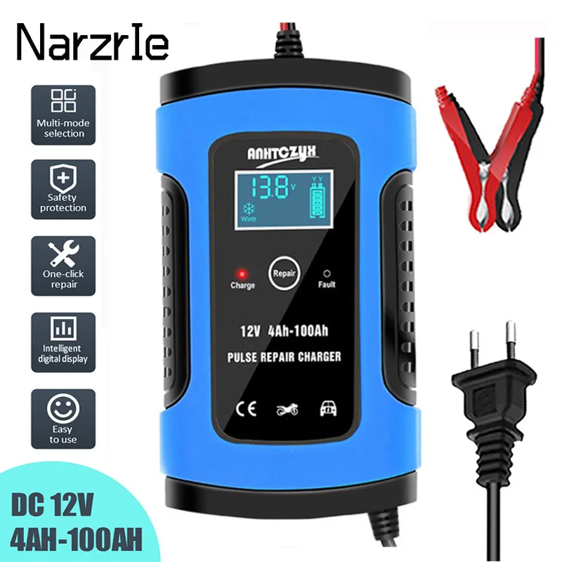 12V 6A Car Battery Charger Digital LCD Display Touch Screen Full Automatic Fast Power Pulse Repair Chargers Wet Dry Lead Acid