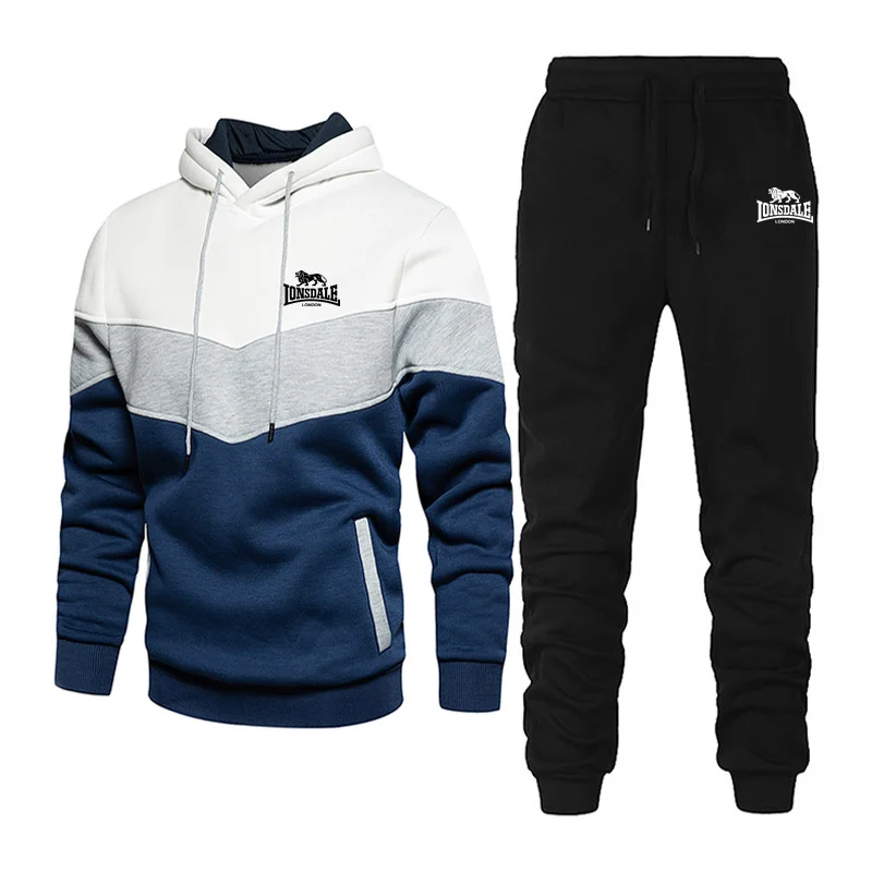 

2022 LONSDALE Spring Fleece Thick Brand Men's Sets Tracksuit Fashion Hoodies Trouser 2Pcs Sportswear Track Suit Joggers Male
