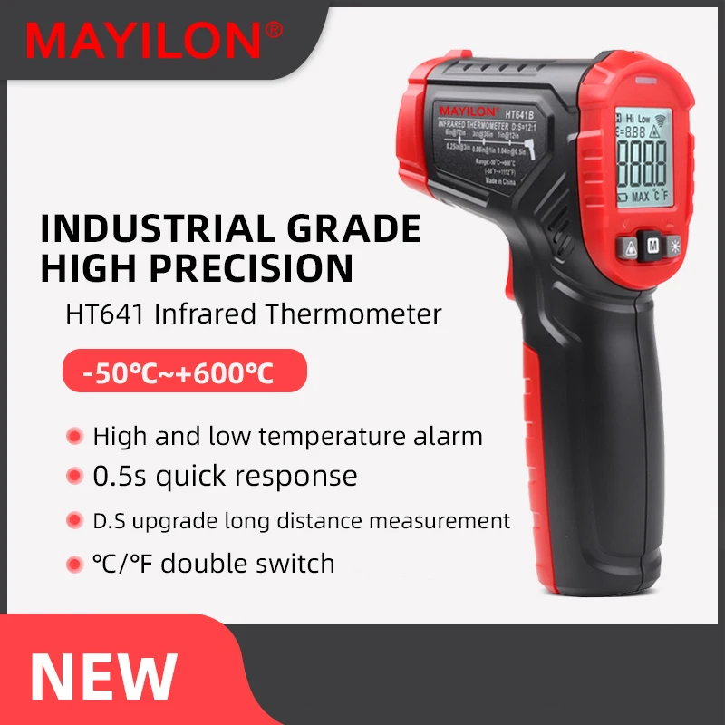 Фото Цифровой промышленный термометр-пистолет MAYILON HT641B (-50°C-600°C / -58°F-1112°F) для измерения температуры №4
