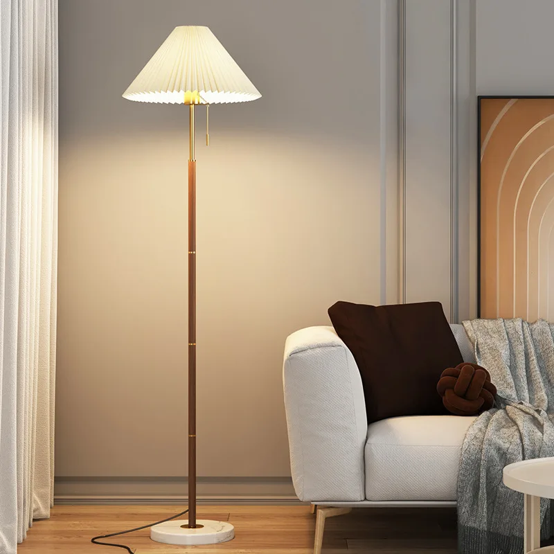 

Style simple fold floor lamp bedroom bedside sofa study floor lamp retro light luxury wood grain floor lamp