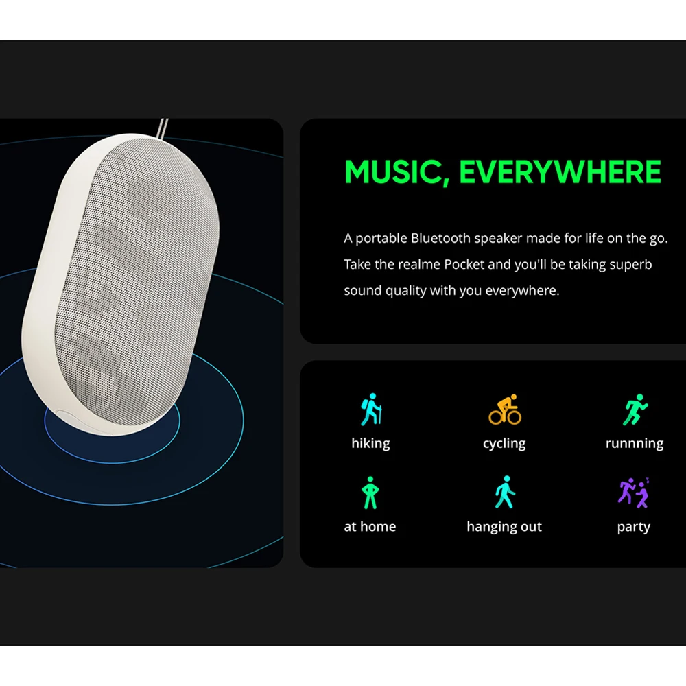Мини-динамик realme 3 Вт IPX5 водостойкий 600 мАч
