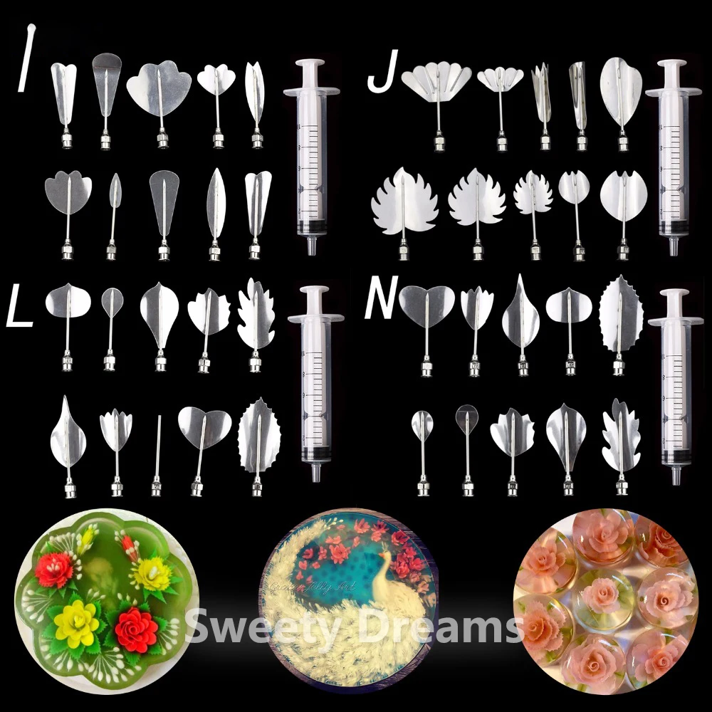 40PCS 3D Gelatin Jelly Art Pudding Flowers Cake Decorating Tools Needle Tools Stainless Steel Nozzle Syringe Kit